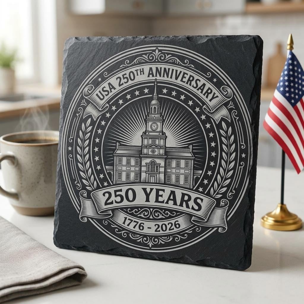 USA 250th Anniversary Patriotic Slate Coaster Engraving Files, 10 PNG Set