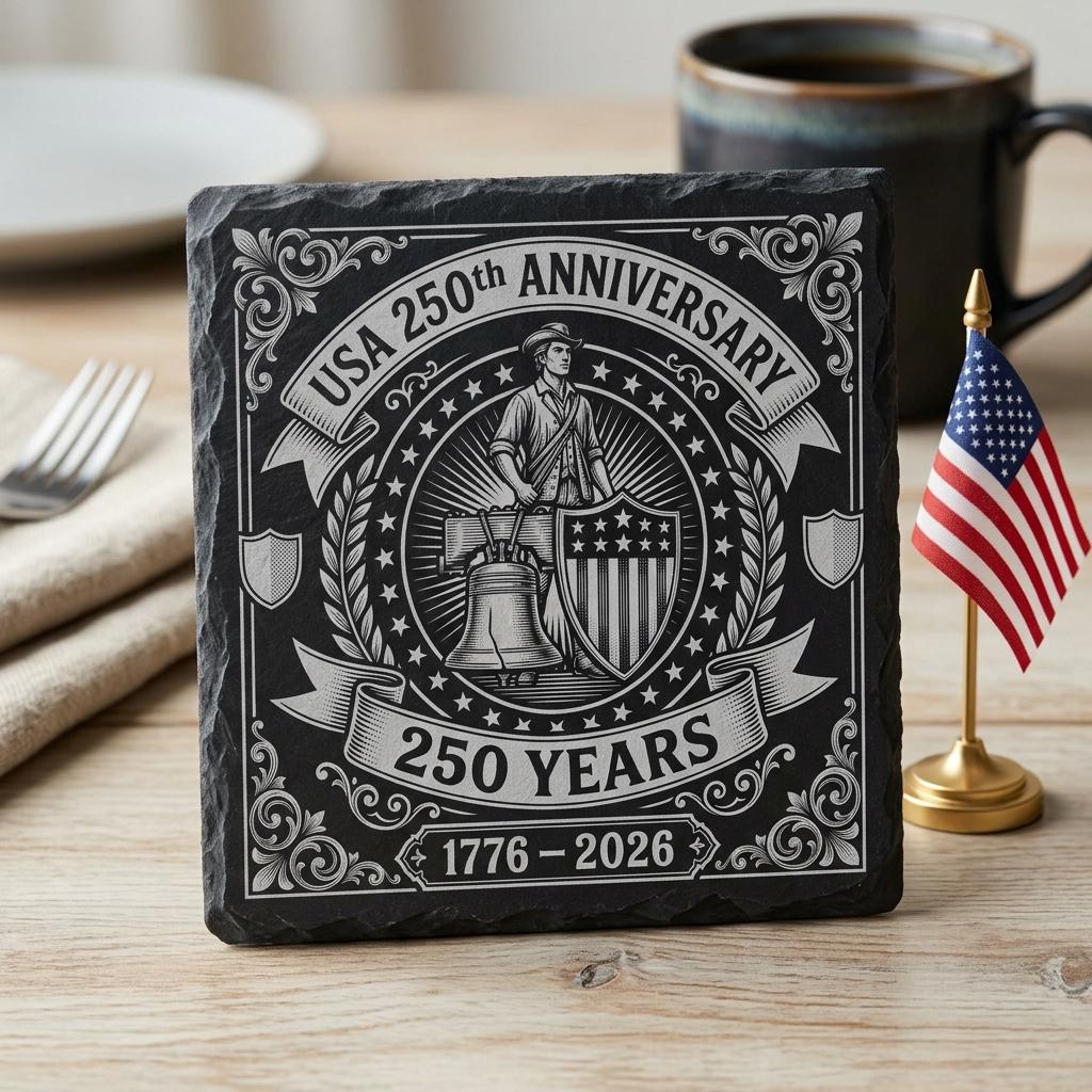 USA 250. patriotisches Lasergravur-PNG-Paket, Liberty-Bell-Schieferuntersetzer – Bild 3