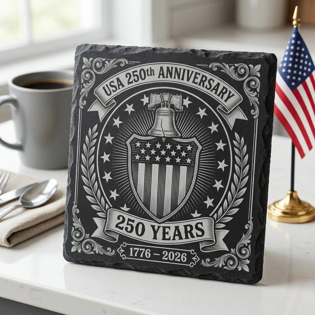 USA 250. patriotisches Lasergravur-PNG-Paket, Liberty-Bell-Schieferuntersetzer – Bild 4
