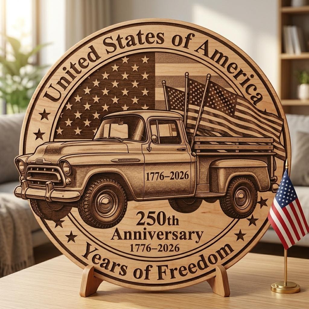 USA 250th PNG, 3D Illusion Laser Engraving, Rustic Americana Wood Decor Bundle