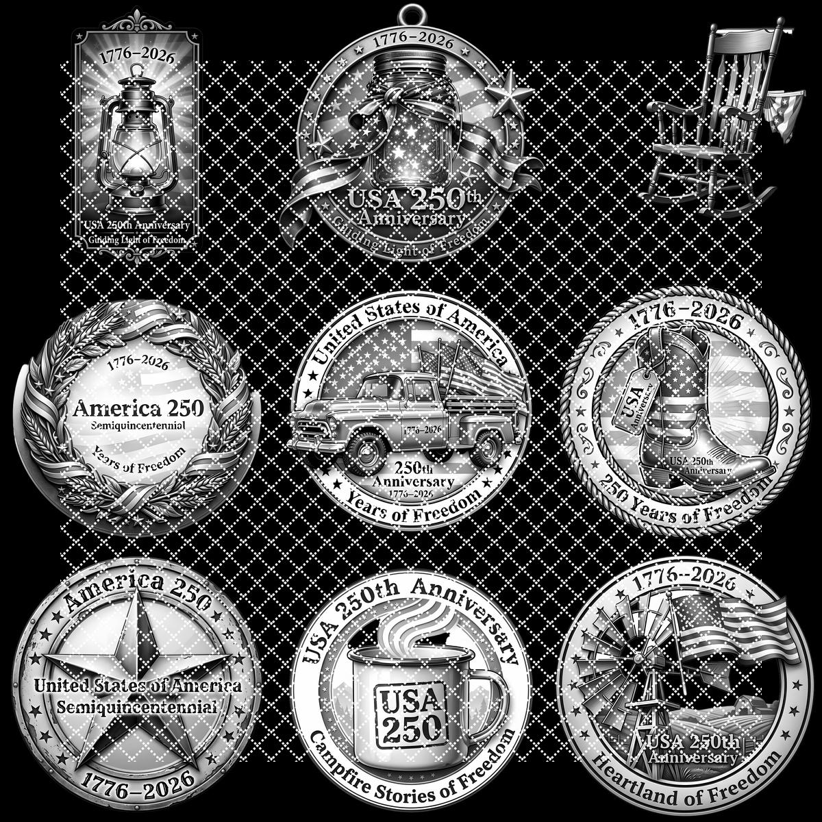 USA 250th PNG, 3D Illusion Laser Engraving, Rustic Americana Wood Decor Bundle