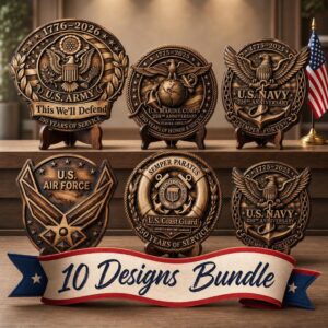 250th Anniversary Military Seals 3D Illusion, Laser Engraving Wood Plaque PNG