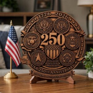 250th Anniversary Military Seals 3D Illusion, Laser Engraving Wood Plaque PNG