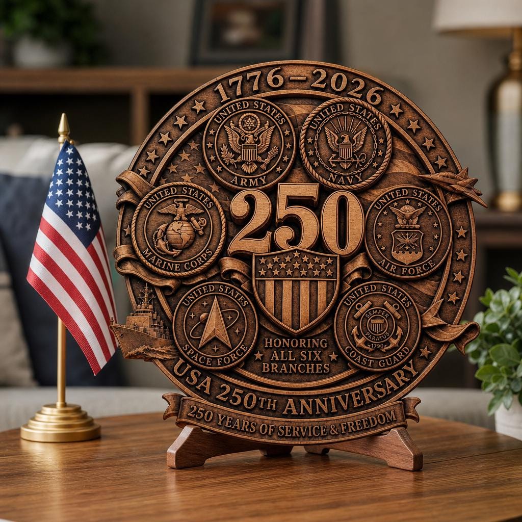 250th Anniversary Military Seals 3D Illusion, Laser Engraving Wood Plaque PNG