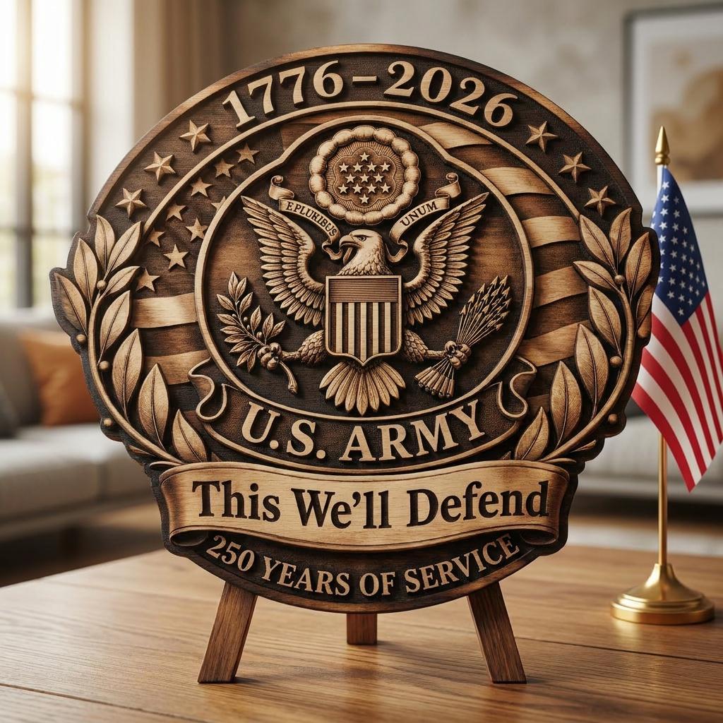 250th Anniversary Military Seals 3D Illusion, Laser Engraving Wood Plaque PNG