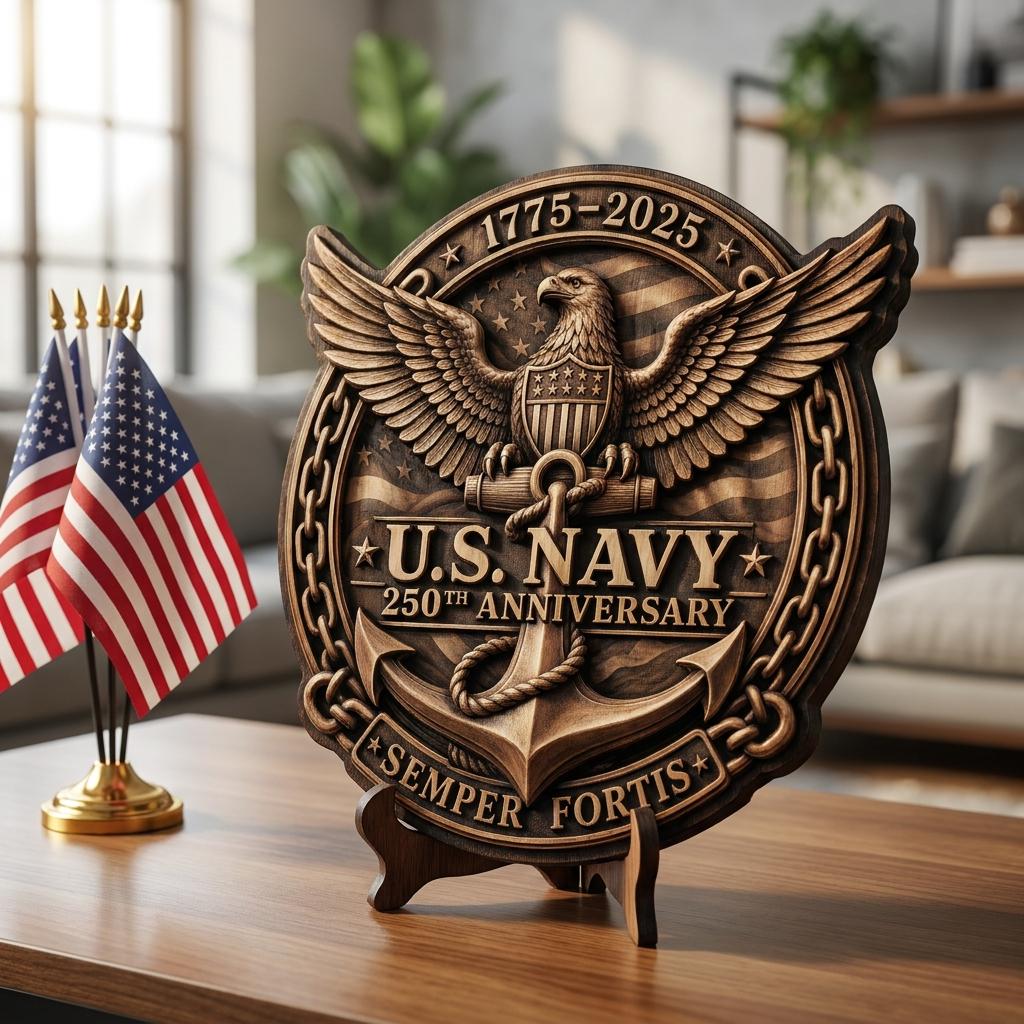 250th Anniversary Military Seals 3D Illusion, Laser Engraving Wood Plaque PNG