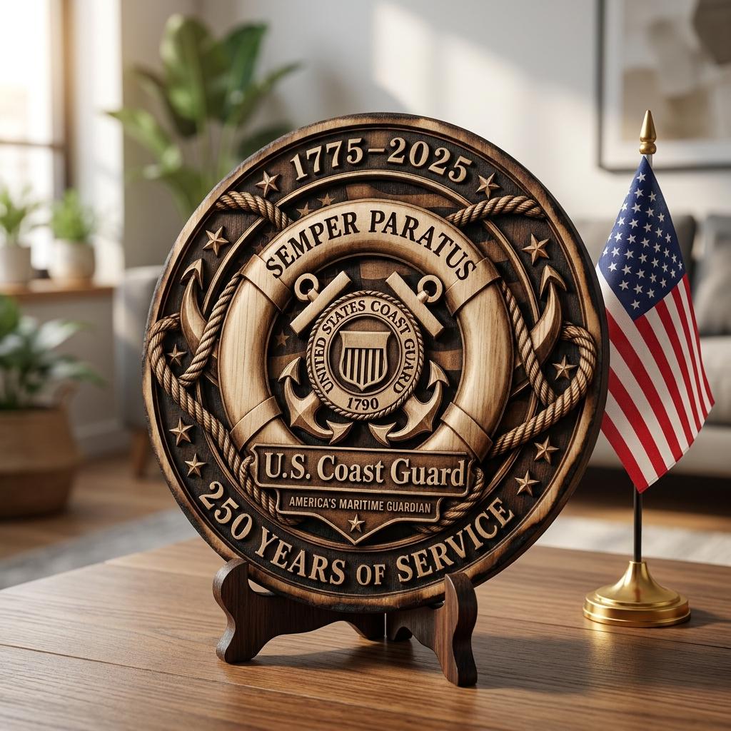 250th Anniversary Military Seals 3D Illusion, Laser Engraving Wood Plaque PNG