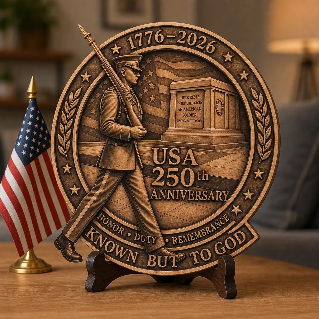 250th Anniversary Military Seals 3D Illusion, Laser Engraving Wood Plaque PNG