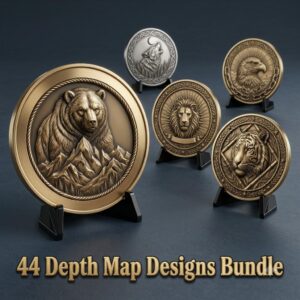 3D Apex Predator Challenge Coin Depth Map, Wildlife Relief PNG for Laser
