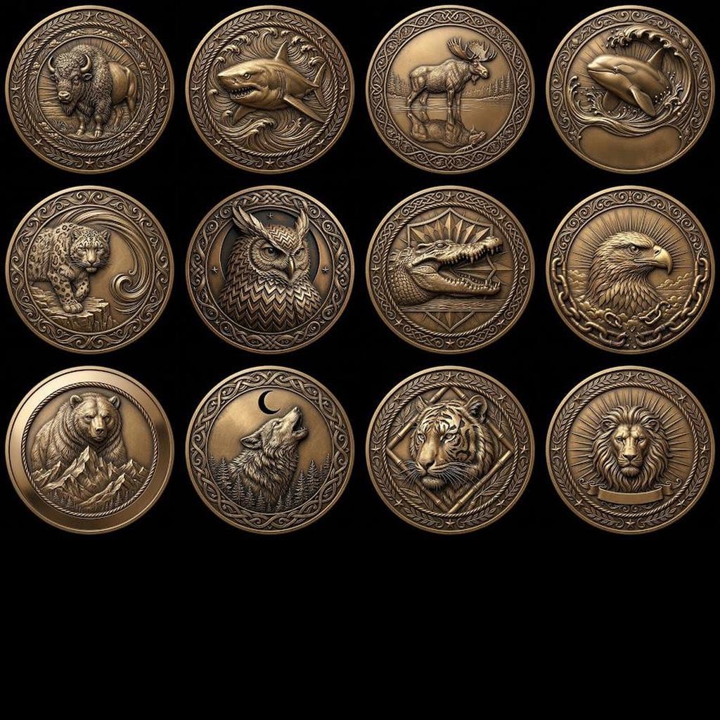 3D Apex Predator Challenge Coin Depth Map, Wildlife Relief PNG for Laser