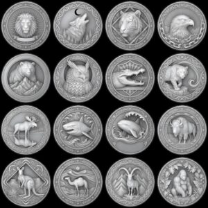 3D Apex Predator Challenge Coin Depth Map, Wildlife Relief PNG for Laser
