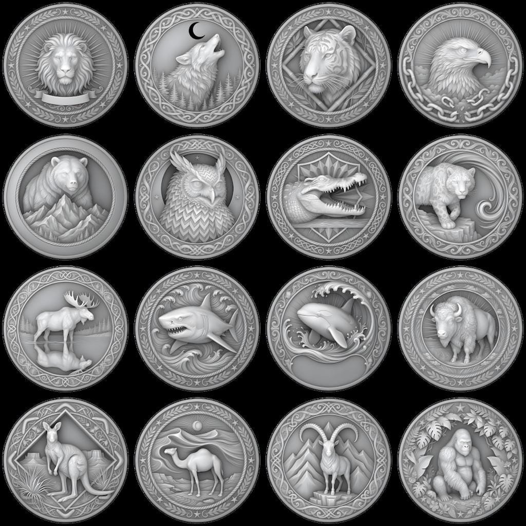 3D Apex Predator Challenge Coin Depth Map, Wildlife Relief PNG for Laser