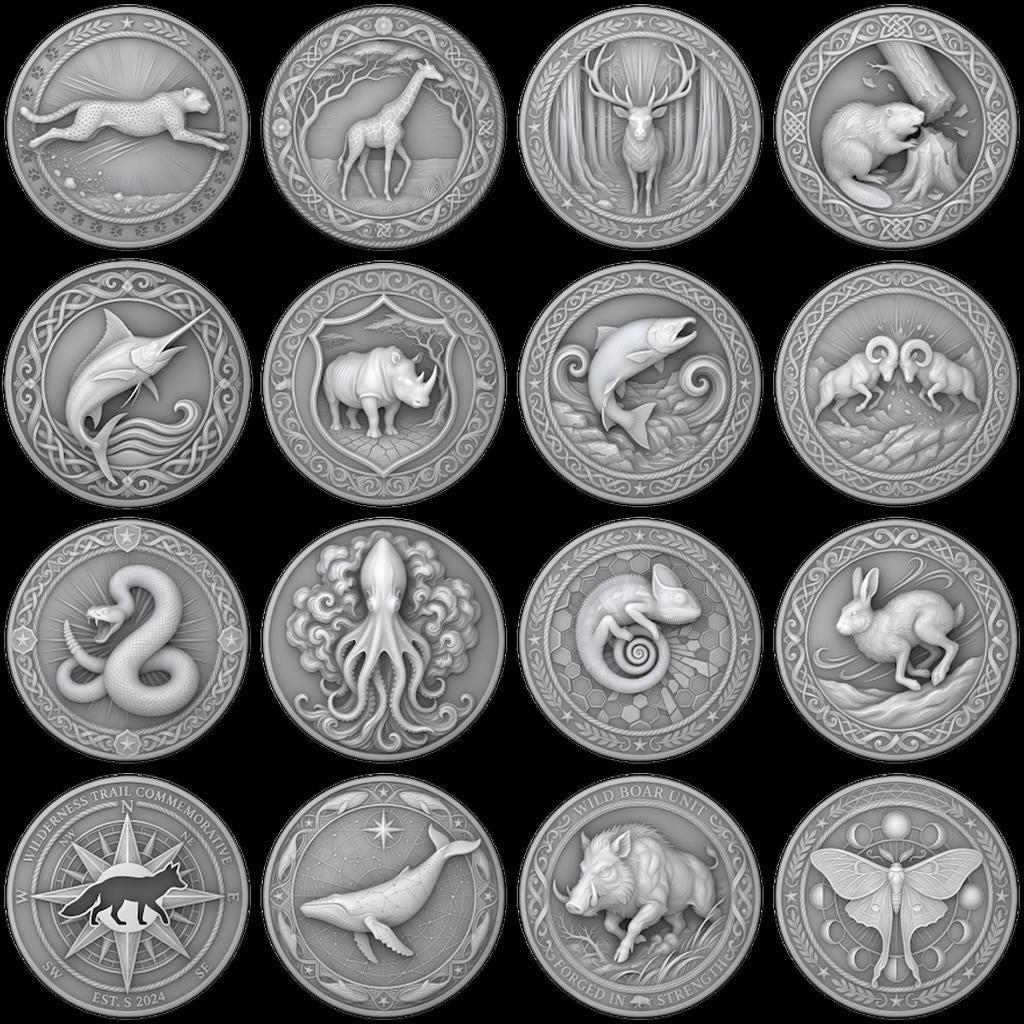 3D Apex Predator Challenge Coin Depth Map, Wildlife Relief PNG for Laser