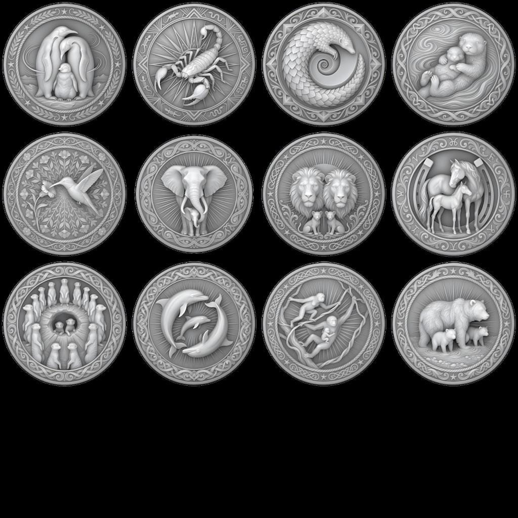 3D Apex Predator Challenge Coin Depth Map, Wildlife Relief PNG for Laser