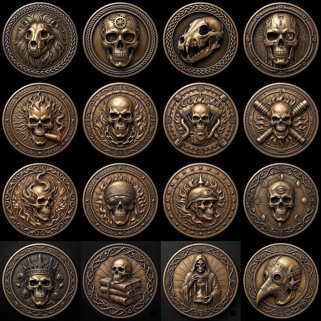 3D Coin Engraving Depth Map, Viking Biker Skull Laser File, Relief PNG Bundle