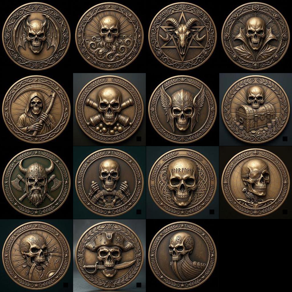3D Coin Engraving Depth Map, Viking Biker Skull Laser File, Relief PNG Bundle
