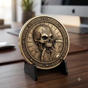 3D Coin Engraving Depth Map, Viking Biker Skull Laser File, Relief PNG Bundle