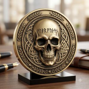 3D Coin Engraving Depth Map, Viking Biker Skull Laser File, Relief PNG Bundle