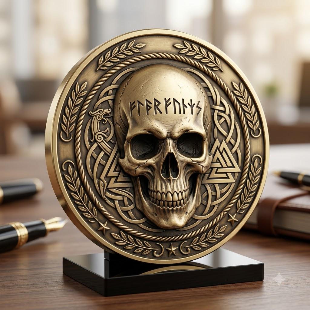 3D Coin Engraving Depth Map, Viking Biker Skull Laser File, Relief PNG Bundle