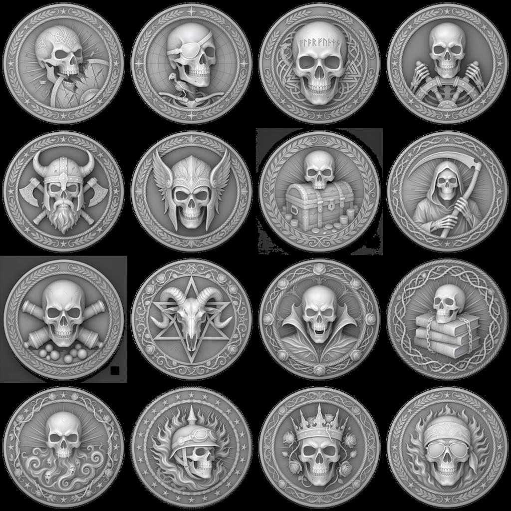 3D Coin Engraving Depth Map, Viking Biker Skull Laser File, Relief PNG Bundle