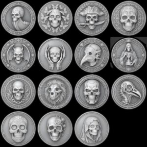 3D Coin Engraving Depth Map, Viking Biker Skull Laser File, Relief PNG Bundle