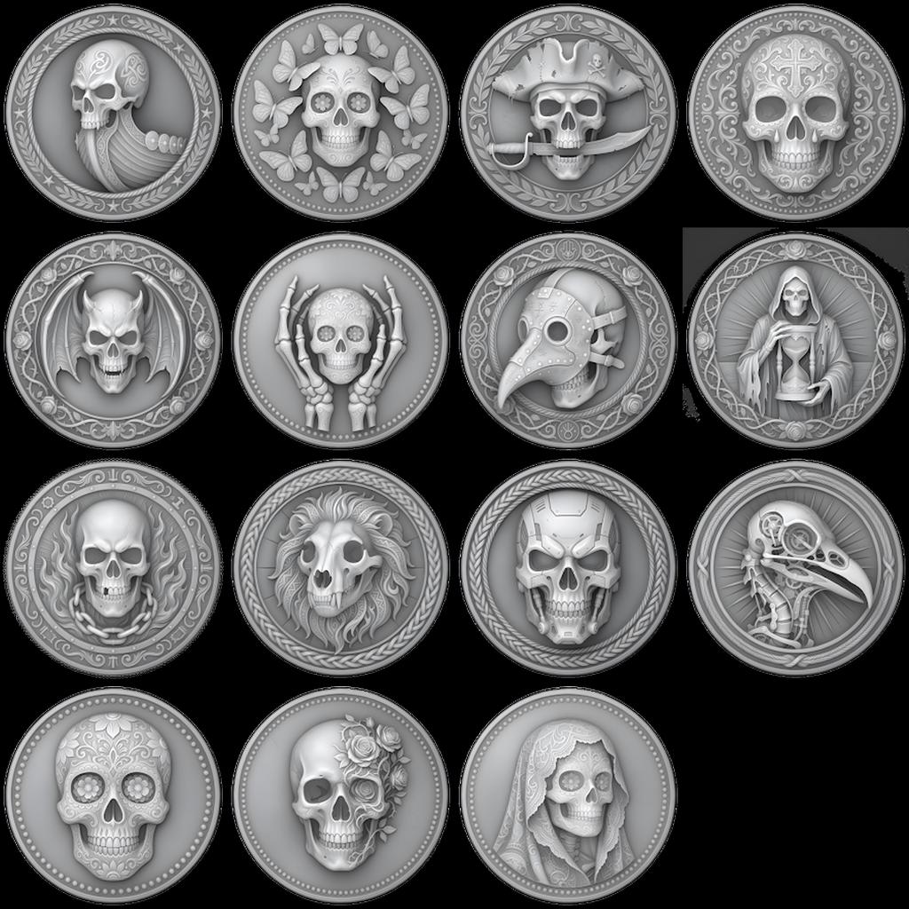 3D Coin Engraving Depth Map, Viking Biker Skull Laser File, Relief PNG Bundle