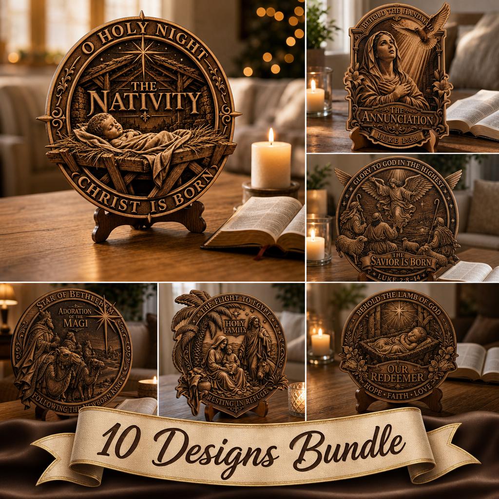 3D Illusion Nativity Laser Engraving, Jesus Christian Plaque Sign Design