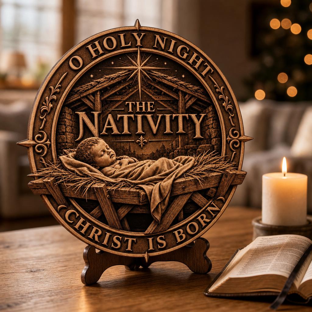 3D Illusion Nativity Laser Engraving, Jesus Christian Plaque Sign Design