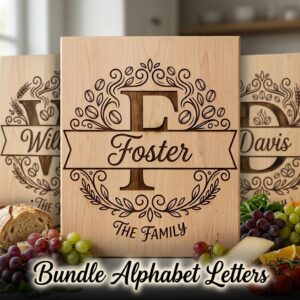 Alphabet Monogram Engraving Pack, Custom Family Name Logo for Serving Boards