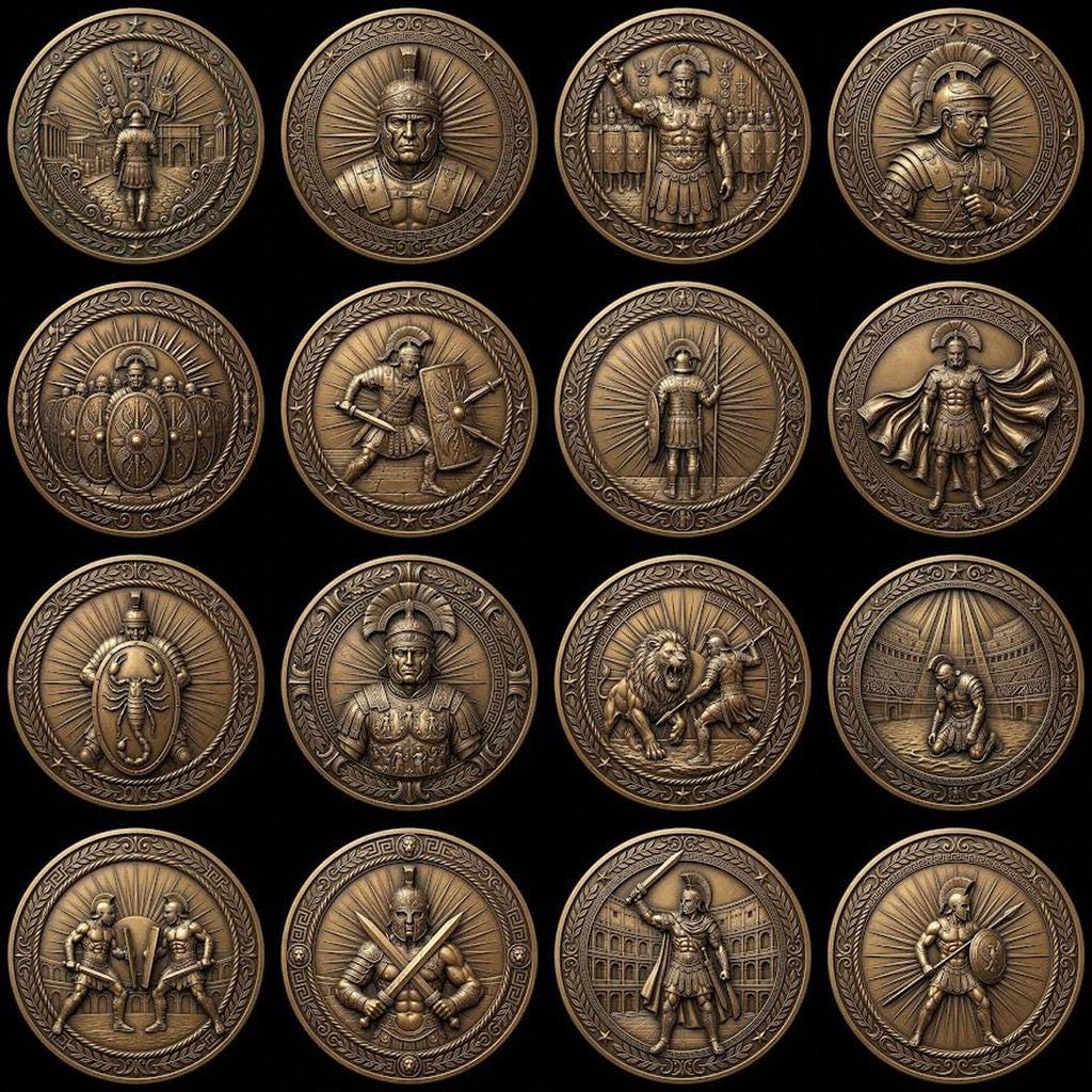 Ancient Roman Soldier Challenge Coin Design, Laser Engraving Relief Depth Map