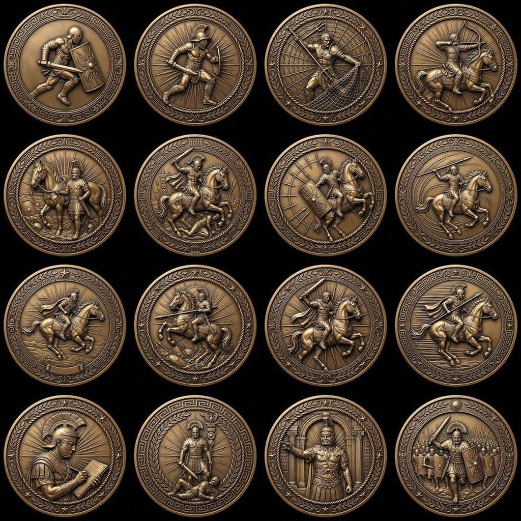 Ancient Roman Soldier Challenge Coin Design, Laser Engraving Relief Depth Map