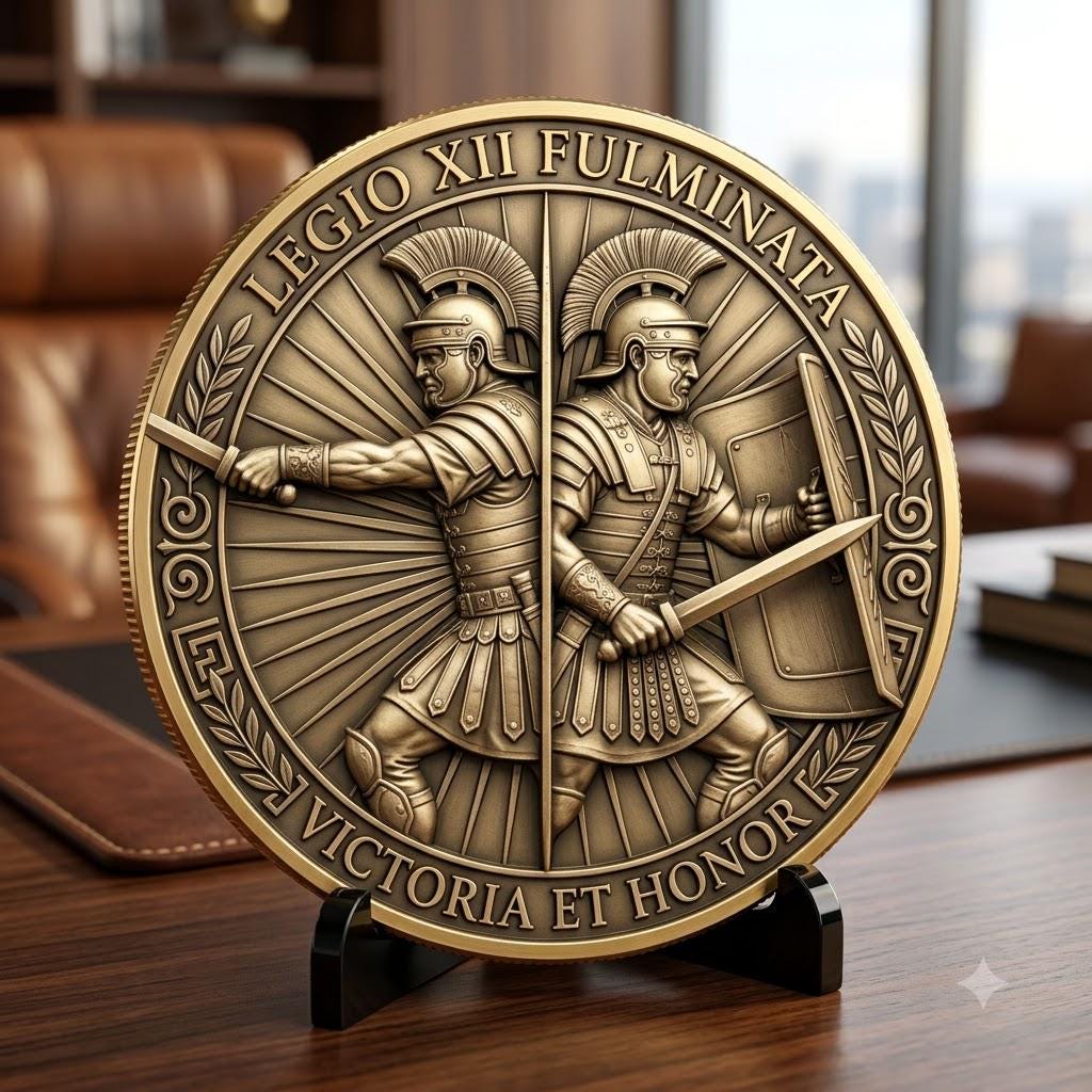 Ancient Roman Soldier Challenge Coin Design, Laser Engraving Relief Depth Map