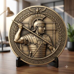 Ancient Roman Soldier Challenge Coin Design, Laser Engraving Relief Depth Map