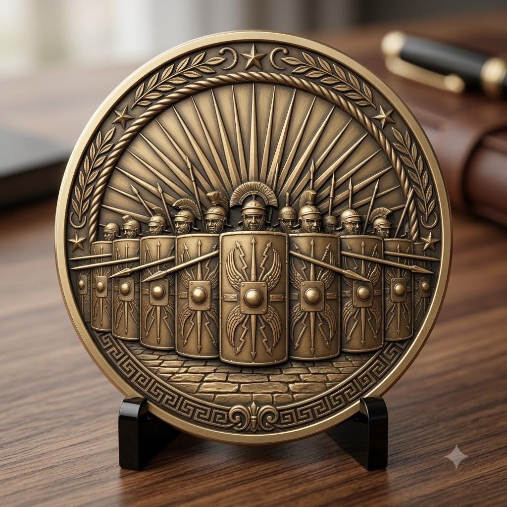 Ancient Roman Soldier Challenge Coin Design, Laser Engraving Relief Depth Map