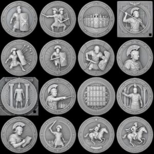 Ancient Roman Soldier Challenge Coin Design, Laser Engraving Relief Depth Map