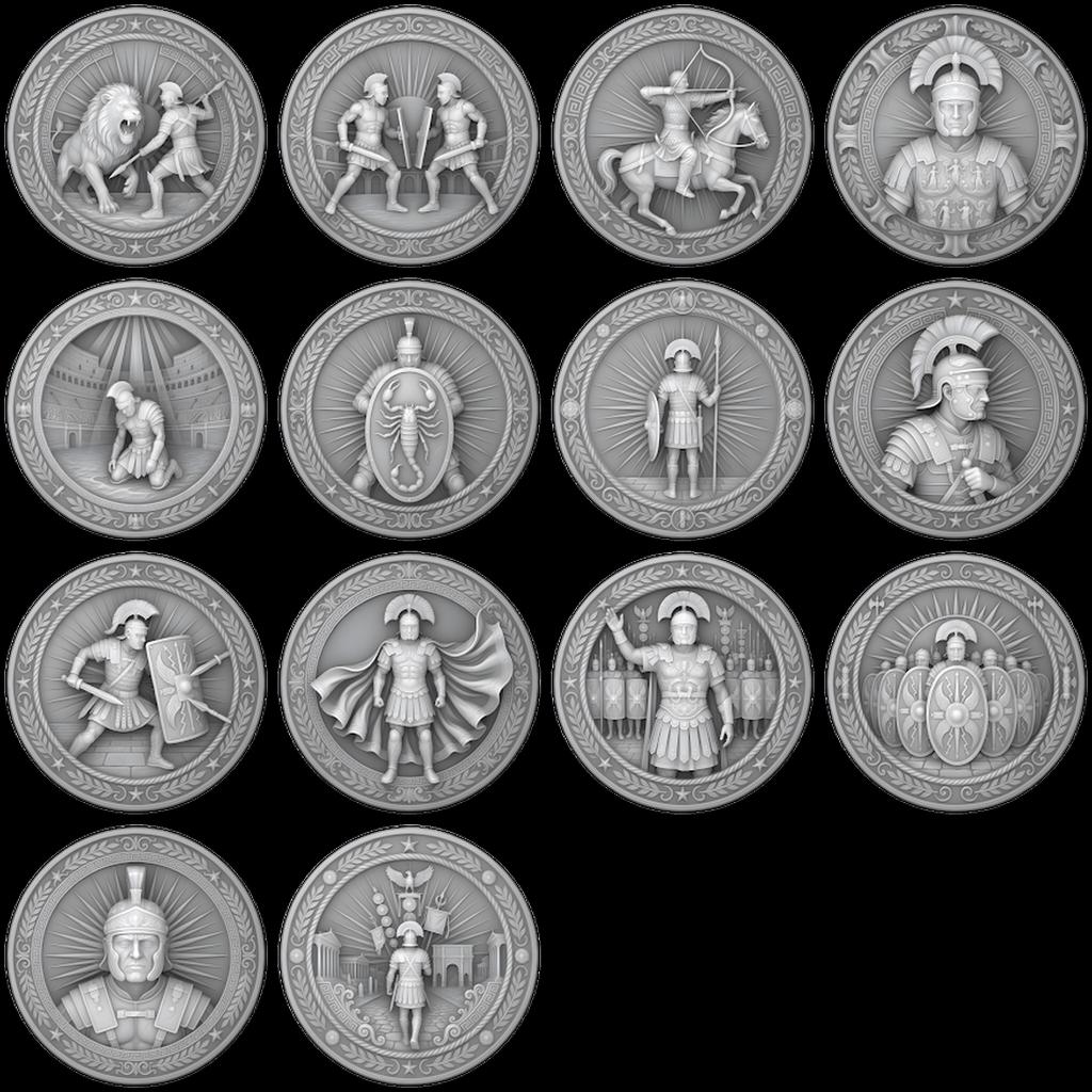 Ancient Roman Soldier Challenge Coin Design, Laser Engraving Relief Depth Map