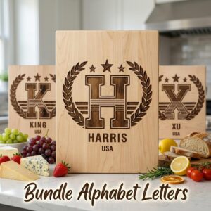 Art Deco Monogram Alphabet, Laser Engraving Designs for Family Chopping Boards
