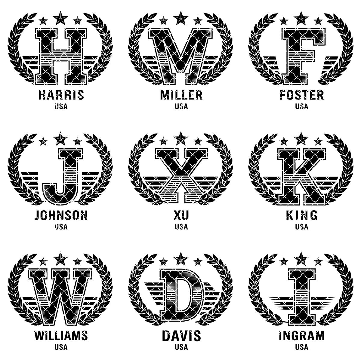 Art Deco Monogram Alphabet, Laser Engraving Designs for Family Chopping Boards
