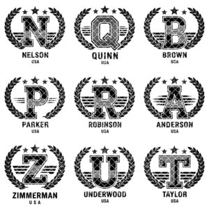 Art Deco Monogram Alphabet, Laser Engraving Designs for Family Chopping Boards