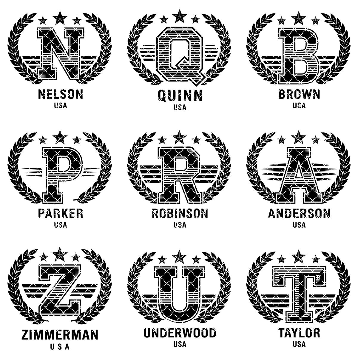Art Deco Monogram Alphabet, Laser Engraving Designs for Family Chopping Boards