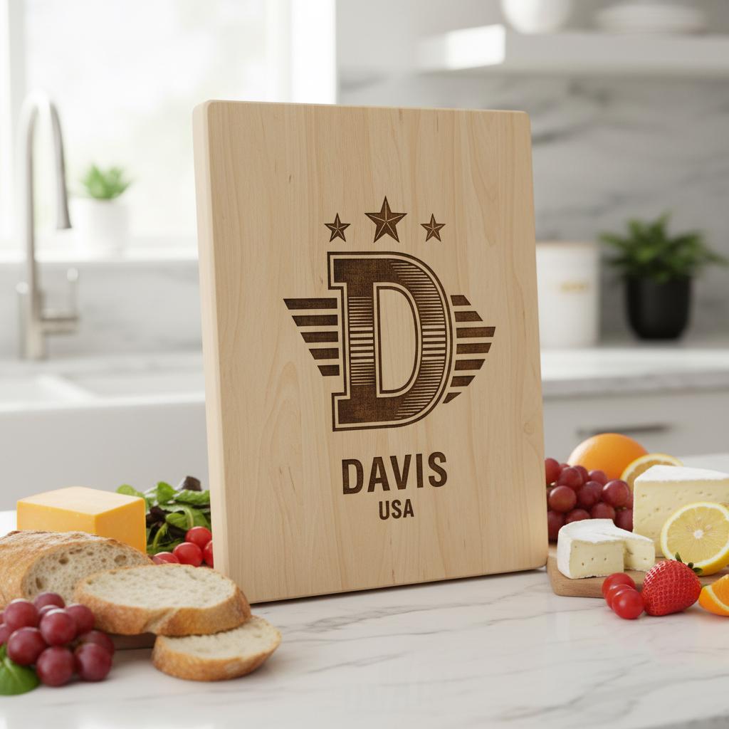 Art Deco Monogram Alphabet, Laser Engraving Designs for Family Chopping Boards