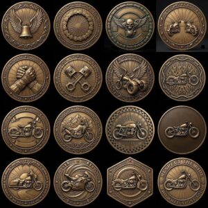 Biker Challenge Coin, Motorcycle Laser Engraving Depth Map, Relief PNG Bundle