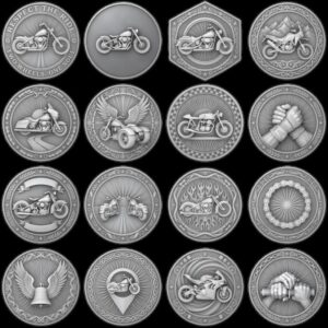 Biker Challenge Coin, Motorcycle Laser Engraving Depth Map, Relief PNG Bundle