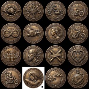 Biker Coin Laser Engraving Depth Map, Motorcycle Eagle Relief PNG Bundle