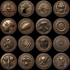 Biker Coin Laser Engraving Depth Map, Motorcycle Eagle Relief PNG Bundle