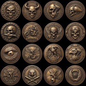 Biker Coin Laser Engraving Depth Map, Motorcycle Eagle Relief PNG Bundle