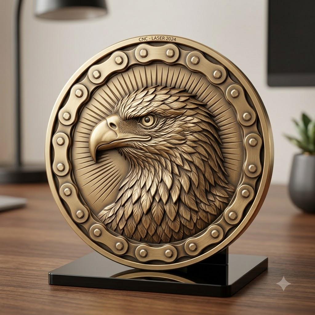 Biker Coin Laser Engraving Depth Map, Motorcycle Eagle Relief PNG Bundle