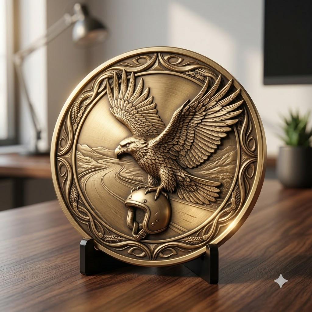 Biker Coin Laser Engraving Depth Map, Motorcycle Eagle Relief PNG Bundle