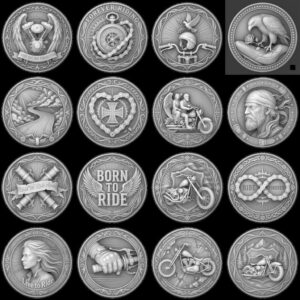 Biker Coin Laser Engraving Depth Map, Motorcycle Eagle Relief PNG Bundle