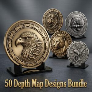 Biker Motorcycle Engraving Depth Map, Eagle Americana Medallion Relief Design
